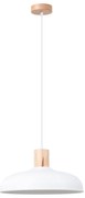 Závesné svietidlo Indy, 1x biele kovové tienidlo, drevo