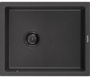 Mexen Pedro, granitový drez 560x460x200 mm, 1-komorový, čierna škvrnitá s čiernym sifónom, 6508561000-76-B