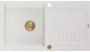 Mexen Leo, drez granitový 900x500x190 mm, 1-komorový, biela so zlatým sifónom, 6501901010-20-G