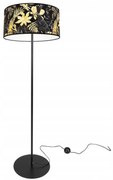 Stojacia lampa Gold Flowers, 1x čierne textilné tienidlo s kvetinovým vzorom, (fi 40cm), o