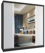 Šatníková skriňa 158 cm Belini čierny mat /biely mat s posuvnými dverami a zrkadlom  MV SZP3/2/B/W/W/HI