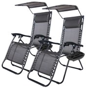 Zero gravity stolička s markízou a držiakom na pohár, 2 ks, viac farieb, čierna