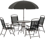 Záhradný nábytok Outsunny so 4 stoličkami, 1 stolom a 1 slnečníkom, textilén, hliník a polyester, čierny | Aosom