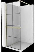 Mexen Kioto+ sprchová stena s poličkou Walk-in 70 x 200 cm, čierny vzor, zlatá kartáčovaná - 800-070-121-55-77