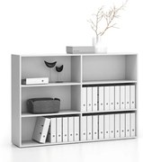 PLAN Dvojitý nízky kancelársky regál SEGMENT, 4 police, 1660 x 350 x 1140 mm, biela