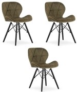 Set troch jedálenských stoličiek LAGO zamatové, hnedé / čierne (3 ks)