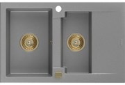 Mexen Gaspar, granitový drez 737x475x177 mm, 1,5-komorový, šedá so zlatým sifónom, 6507731505-71-G