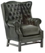 furniture-nabytek.cz - Masívne kreslo Chesterfield Kingsfield ušák z pravej kože, zelené – 89×79×104 cm