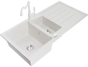 Mexen Andres, granitový drez 1000x500x200 mm, 1,5-komorový a drezová batéria Carla, biela, 6515-20-670700-20