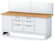 Alfa 3 Dielenský stôl MECHANIC I, perforovaný panel, 2 skrinky a 2 zásuvkové boxy na náradie, 6 zásuviek, 2000x685x880 mm, sivé dvere