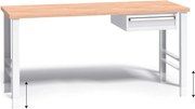 Výškovo nastaviteľný pracovný stôl do dielne G3 so závesným boxom na náradie, buková škárovka, 1 zásuvka, 1700 x 685 x 840 - 1050 mm, sivá