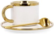 Šálka SINNES s podšálkou a lyžičkou, biela / zlatá 806563 200 ml