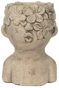 Cementový obal na kvetináč v dizajne busty s kvetinami Tete - 17*16*25 cm