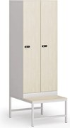 Šatníková skrinka S1 s lavičkou, 2 oddiely, 1875 x 600 x 500/800 mm, demont, mechanický kódový zámok, laminované dvere, breza