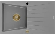 Mexen Cesar granitový jednokomorový drez s odkvapkávačom 775 x 470 mm, Šedá, Sifón Zlatá - 6514771010-71-G