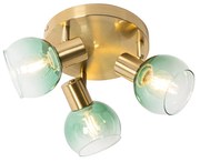 Stropné bodové svietidlo Art Deco zlaté so zeleným sklom 3-svetlo - Vidro
