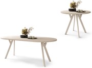 ALDO 100 Béžový/béžové nohy - OKRÚHLY LOFTOVÝ/INDUSTRIÁLNY ROZKLADACÍ STÔL DO OBÝVAČKY/JEDÁLNE
