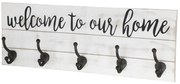 Krémový antik nástenný vešiak s háčikmi Welcome - 70*8*25 cm