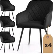 Sada štyroch jedálenských stoličiek VELTO zamatové, čierne / čierne nohy (4 ks)