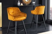Dizajnová barová stolička s podrúčkami Euphoria horčicovo žltá zamat