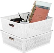 L - Univerzálny košík NESTA, výsuvné klapky na stohovanie, biely, 28 x 23 x 12 cm