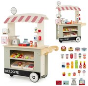 Detský drevený vozík s jedlom na 3 kolieskach s pokladňou, pojazdný vozík s jedlom pre deti od 3 rokov. Zelený.