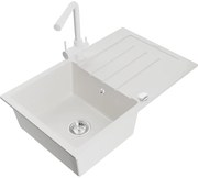 Mexen Bruno, 1-komorový granitový drez s odkvapkávačom 795x495x200 mm a biela batéria Duero, biela, 6513-20-671600-20