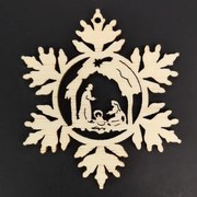 AMADEA Drevená ozdoba vločka s betlehemom 6 cm