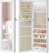 Nástenná skrinka na šperky, šperkovnica, uzamykateľná, 10 x 30 x 120 cm, biela