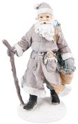 Šedá dekorácia Santa s palicou a bábikou - 12*9*21 cm