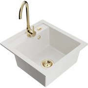 Mexen Vito, 1-komorový granitový drez a kuchynská batéria Telma, zlatá, 6503-20-670200-50