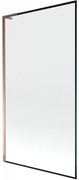 Mexen Next L, 1-krídlová vaňová zástena 100 x 150 cm, 6mm číre sklo-čierny vzor, ružové zlato profil, 895-100-000-03-70-60