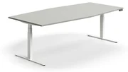 Výškovo nastaviteľný rokovací stôl QBUS, ovál, 2400x1200 mm, biely rám, svetlošedá