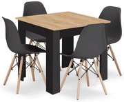 Jedálenská zostava stôl Artisan 80 x 80cm čierne nohy + 4 stoličky OSAKA čierne/ prírodné nohy