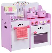 Ružovo-biela drevená kuchynka na hranie pre deti