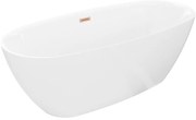 Mexen Luvo Slim, voľne stojaca vaňa 170 × 75 cm, biela lesklá, medený prepad, 52801707500-65