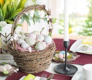 Veľkonočná dekorácia EASTER 05 košík, hnedá / púdrovo ružová