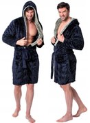 Pánský župan z mikrovlákna Jordan M tmavě modrý/šedý