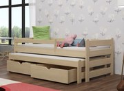 Detská posteľ z masívu borovice ALEX s prístelkou a šuplíky - 200x90 cm - PRÍRODNÁ BOROVICA
