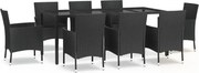 vidaXL 9-dielna sada záhradného nábytku s vankúšmi, čierna, Pe ratan