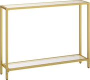 Moderný sklenený konzolový stolík so zlatým rámom