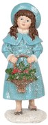 Dekorácia dievča v modrom plášti držiaci košíček a zdobená trblietkami - 8*9*19 cm