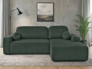 Rohová sedačka s funkciou spania Tori pravá s úložným priestorom na posteľnú bielizeň, zelený velúr
