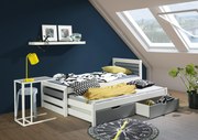 Detská posteľ z masívu borovice CALVIN s prístelkou a šuplíkmi - 200x90 cm - biela/sivá