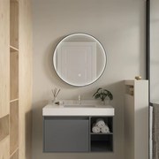 Erga Charlotte, okrúhle LED zrkadlo 70cm, čierny kovový rám, 1610 lm, 6500K, predné bočné osvetlenie, ERG-V01-204-7070-BK