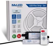 McLED LED páska - sada 3 m + Prijímač Nano IP67, 240 LED/m, CW, 6 W/m, DC 24V, 520 lm/m, CRI90, IP67, 10 mm, vodič 3 m ML-126.032.90.S03002