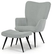 Relaxačné kreslo ušiak s taburetom ROYAL — kov, menčester, mentolová