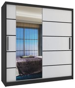 Šatníková skriňa 158 cm Belini čierny mat / biely mat s posuvnými dverami zrkadlom a zásuvkami  MBP SZP7/0/B/W/0/KLP