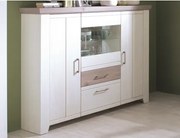 Vysoká komoda Cruz 143 cm, bielená pínia/šedý dub%