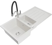 Mexen Andres, granitový drez 1000x500x200 mm, 1,5-komorový a drezová batéria Duo, biela, 6515-20-671701-07